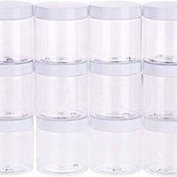 Empty 12 Pack Clear Plastic Slime Storage Favor Jars Wide-Mouth Plastic Containers with Lids for Beauty Products, DIY Slime Making or Others (8 Ounce, White)