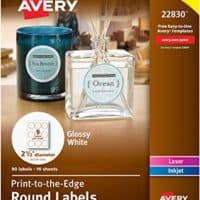 Avery Round Labels for Laser & Inkjet Printers, 2.5", 90 Glossy White Labels (22830)