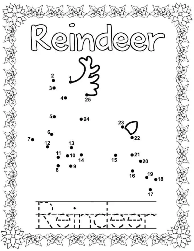 Christmas Connect Dots Coloring Book -reindeer