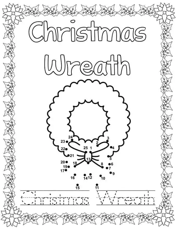 Christmas Connect Dots Coloring Book - wreath