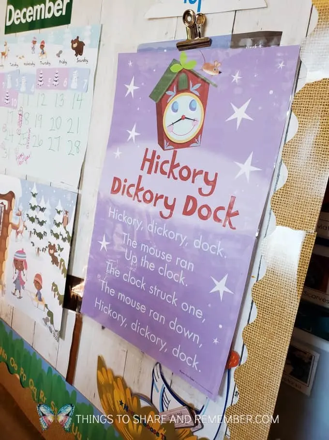 Hickory Dickory Dock nursery rhyme poster from Experience Early Learning