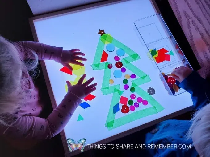 Light Table Christmas Tree Activity with loose parts