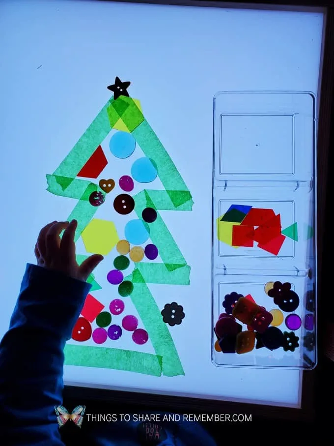 Light Table Christmas Tree Activity with loose parts