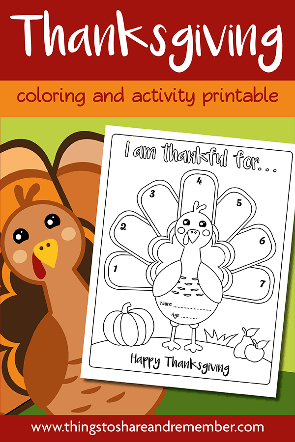 I Am Thankful Turkey Thanksgiving Printable Page Share Remember 