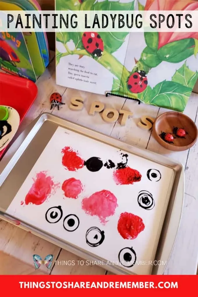 Painting Ladybug Spots activity table for preschoolers | STEAM Station from Experience Preschool Bugs & Crawly Things theme