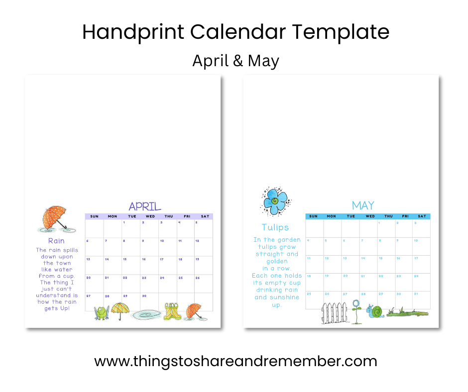 Handprint Calendar Template Printable for Child Care & Preschool