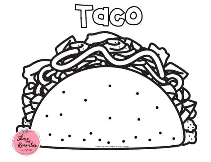 Taco coloring page for Dragons Love Tacos book