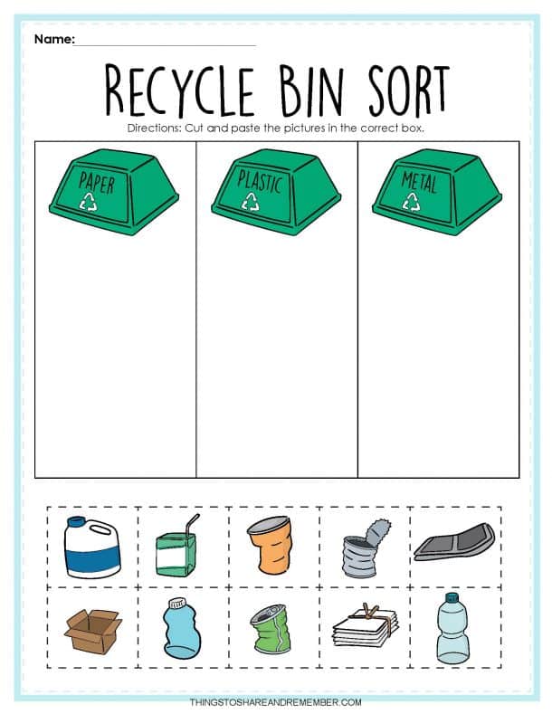 Sorting Recycling Worksheet