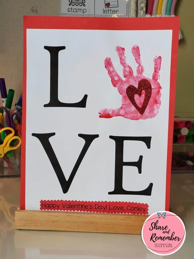 LOVE Handprint Valentine art example.