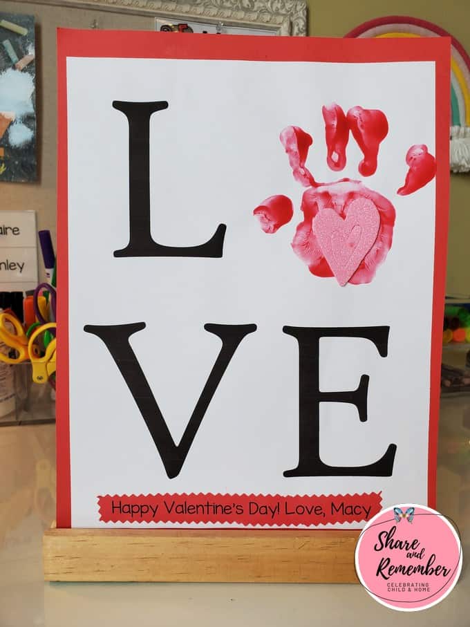 LOVE Handprint Valentine art example.