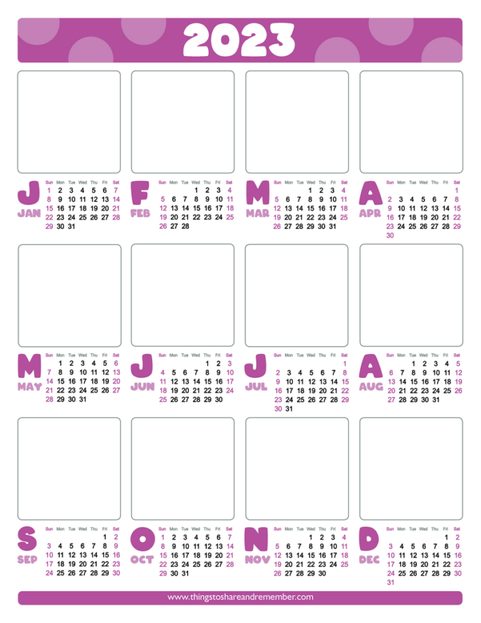 2023 Coloring Calendar - purple drawing template