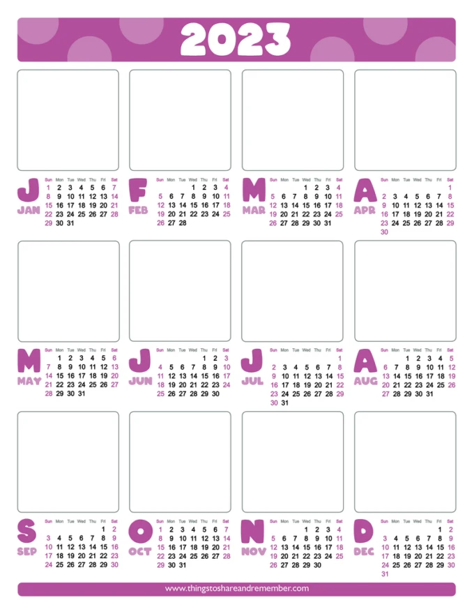 2023 Coloring Calendar - purple drawing template