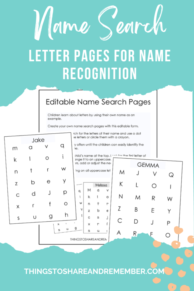 pin for Name Serach letter pages - for name recognition activity in preschool