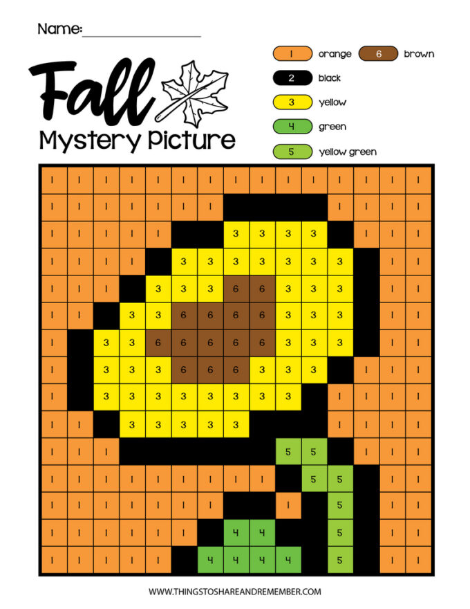 Fall Mystery Color By Number Pages - sunflower