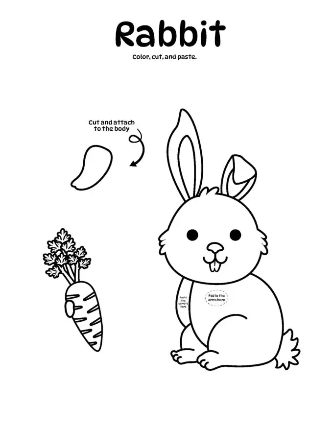 3D Woodland Animals Coloring Craft Pages - rabbit craft template