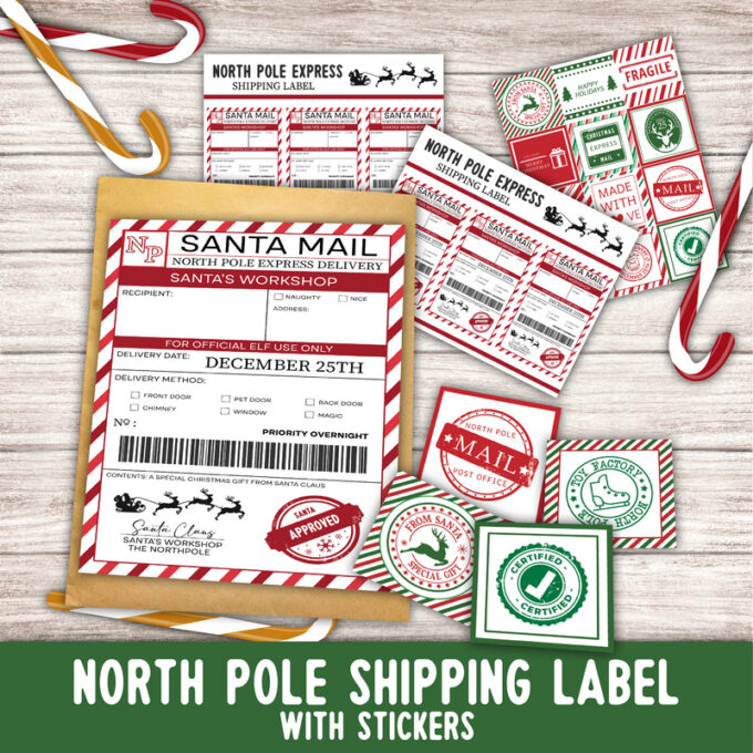 Unwrap the Magic of Christmas Dramatic Play North Pole Shipping Label with Stickers