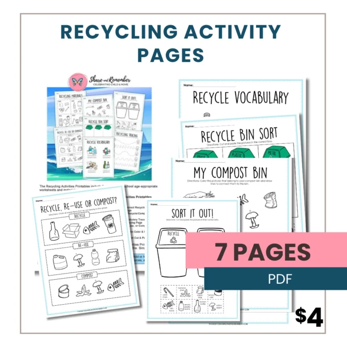 what's included in the recycling activity pages PDF