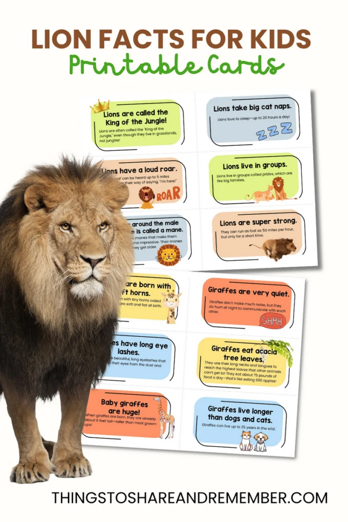 12 Lion Facts for Kids Printable Cards