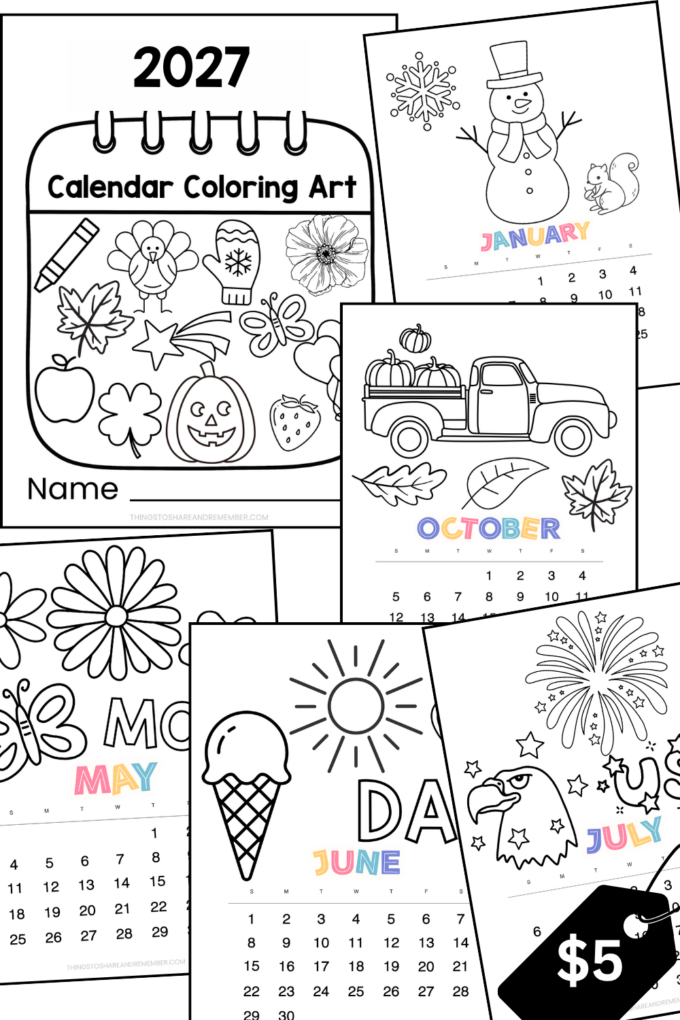 2027 Coloring Calendar for Preschool family gift