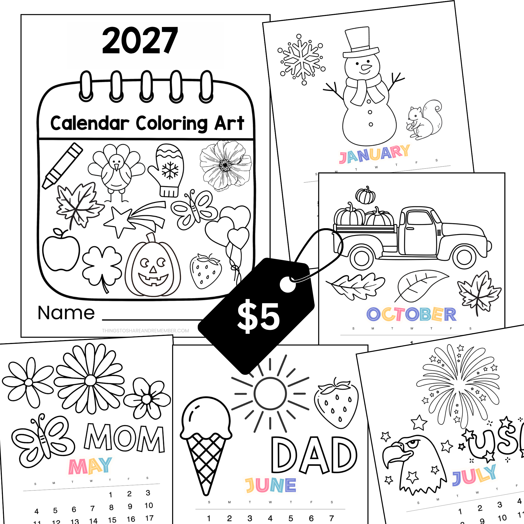2027 Coloring Calendar Template