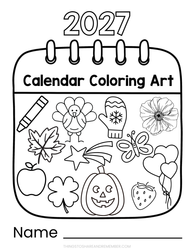 2027 coloring calendar cover page