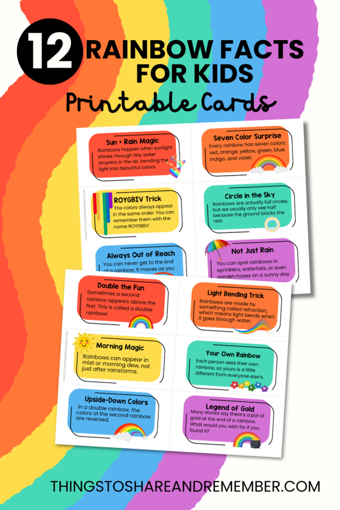 12 Rainbow Facts for Kids Printable Cards