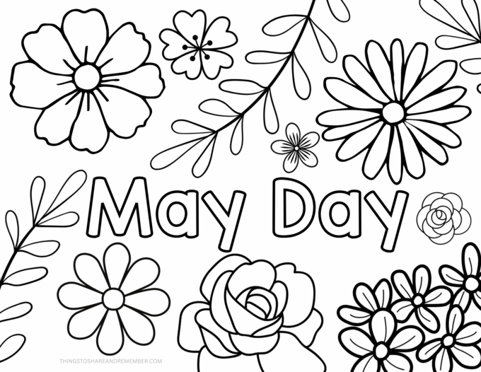 May Day printable coloring and painting page for preschool and early childhood classrooms
